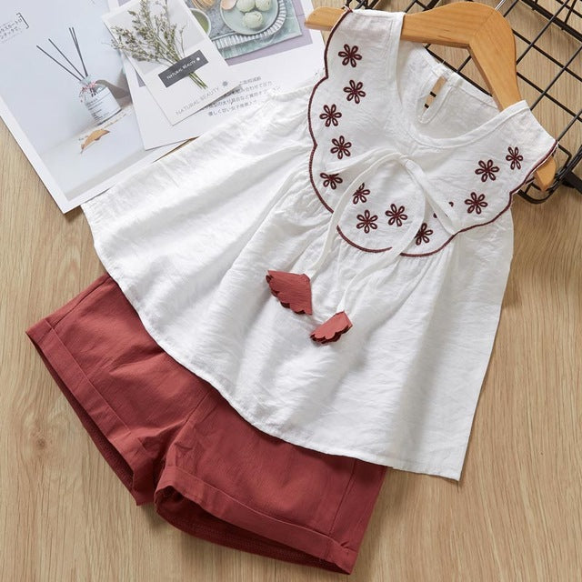 Bear Leader Girls Clothing Sets 2019 Summer Kids Clothes Floral Chiffon Halter+Embroidered Shorts Straw Children Clothing