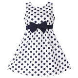 New Girls Dress Polka Dot Bow 100% Cotton Party Birthday Kids Clothing Size 2-12