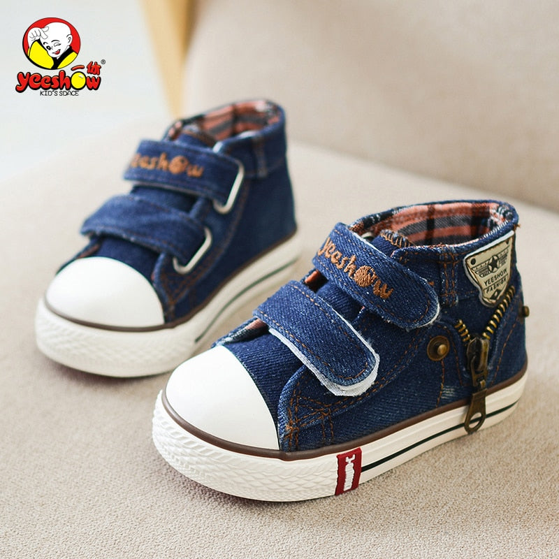Spring Children Canvas Shoes Boys Fashion Sneakers Kids Casual Zipper Shoes Girls Jeans Denim Flat Boots Baby Toddler Shoes