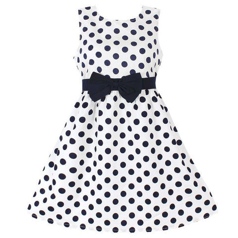 New Girls Dress Polka Dot Bow 100% Cotton Party Birthday Kids Clothing Size 2-12