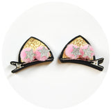 2pcs/Set Cute Hair Clips For Girls Glitter Rainbow Felt Fabric Flowers Hairpins Cat Ears Bunny Barrettes Kids Hair Accessories