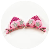 2pcs/Set Cute Hair Clips For Girls Glitter Rainbow Felt Fabric Flowers Hairpins Cat Ears Bunny Barrettes Kids Hair Accessories