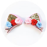 2pcs/Set Cute Hair Clips For Girls Glitter Rainbow Felt Fabric Flowers Hairpins Cat Ears Bunny Barrettes Kids Hair Accessories