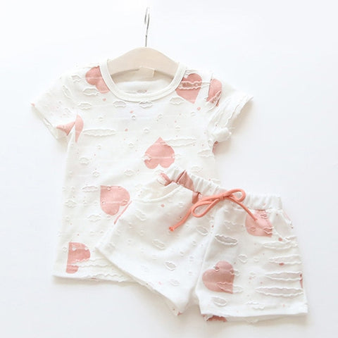 Baby Girls Clothes Sets 2019 Summer Heart Printed Girl Short Sleeve Tops Shirts + Shorts Casual Kids Children's Clothing Suit