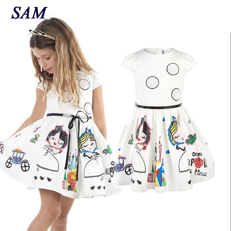 Girls Summer Dress Kids Clothes 2019 Brand Baby Girl Dress with Sashes Robe Fille Character Princess Dress Children Clothing