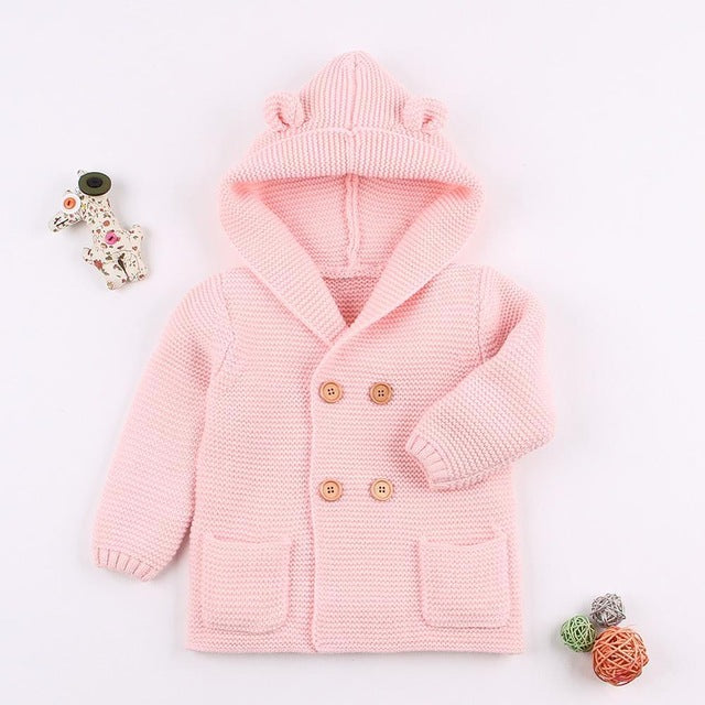 Baby Girl Knitting Cardigan Solid Color Autumn Winter Sweaters for Children Long Sleeve Hooded Coat Outwear Kids Clothing
