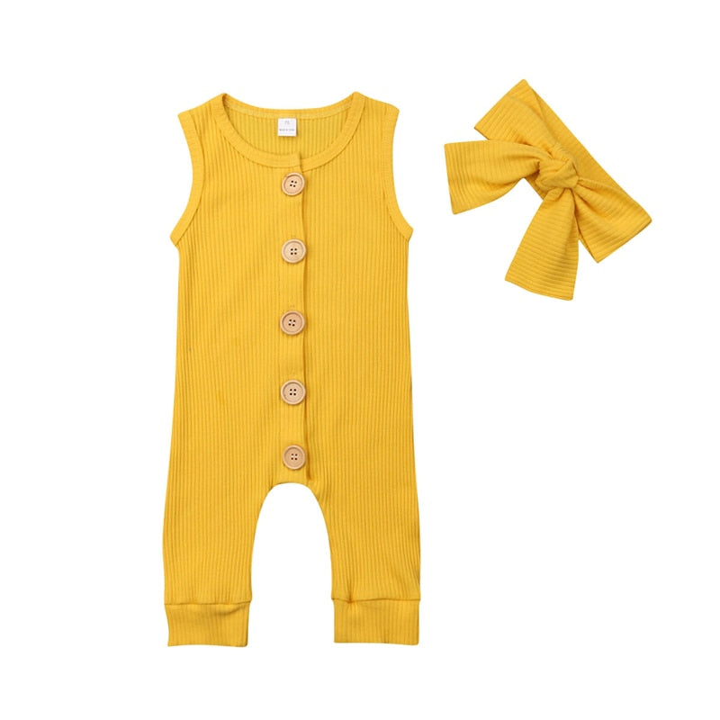 2019 Summer Solid Rompers Newborn Infant Baby Girl Boy Outfit Cotton Romper Jumpsuit Bebe Kids Ropa Sleevless Casual Clothes Set
