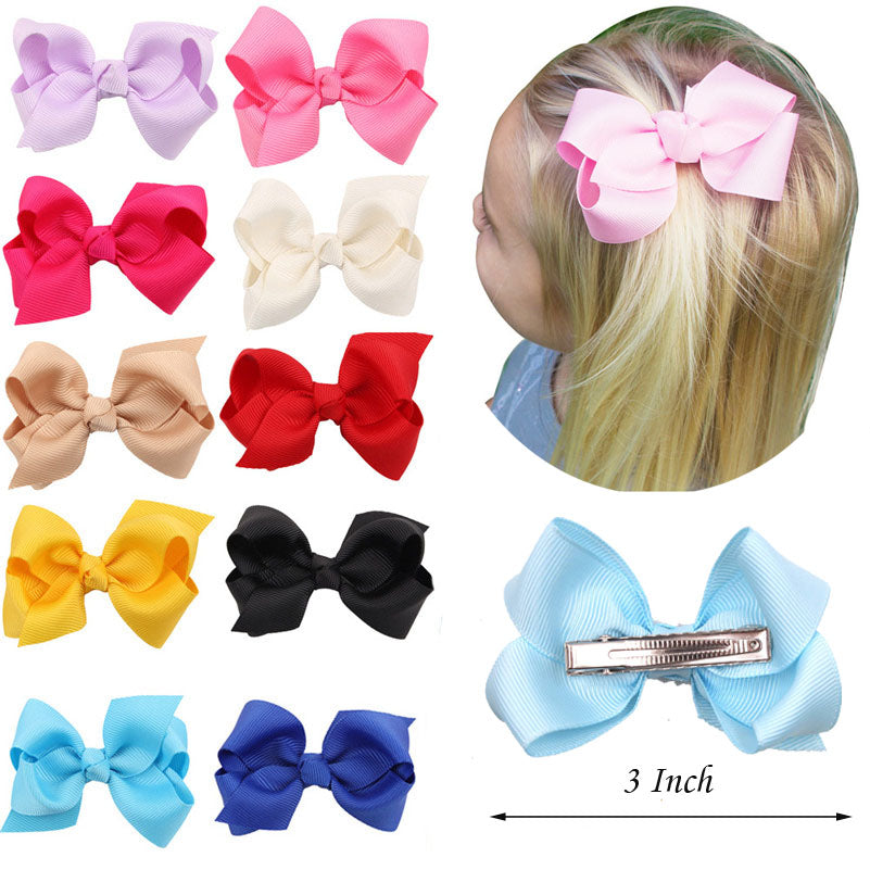1PC 3 Inch Solid Kids Girls Ribbon Hair Bow Clips with Hairpins Boutique Hairclips Hair Accessories Handmade Princess Headwear